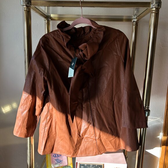 Tuckernuck Cognac Faux Leather Faye Tie Long Sleeve Top Size Medium - Picture 4 of 7